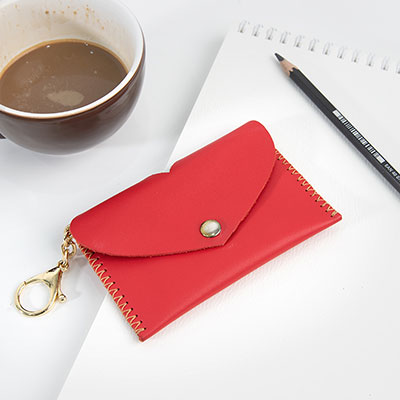 Ví mini da bò cao cấp handmade màu đỏ Kalanos KMKN50-Do  Handmade red small leather wallet - Kalanos