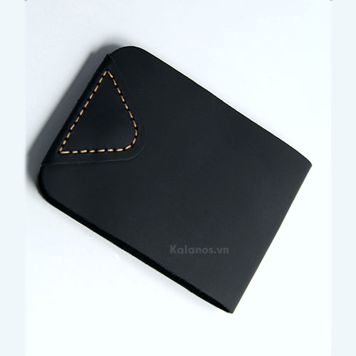 Ví sen mini da bò handmade cách điệu cao cấp màu đen Kalanos  KBN670-Den